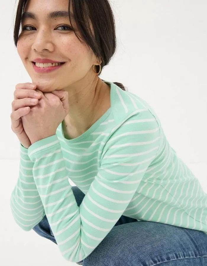 Women FatFace Tops and TShirts Breton Top Teal Green