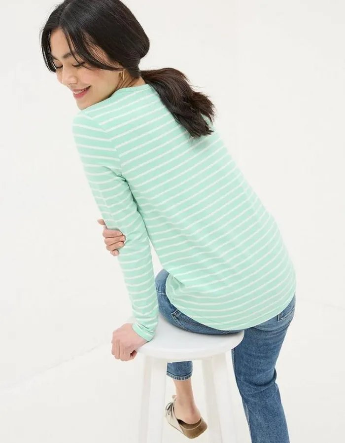 Women FatFace Tops and TShirts Breton Top Teal Green