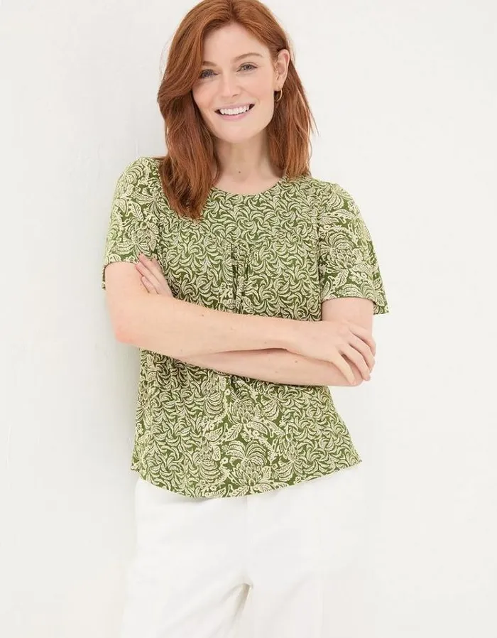 Women FatFace Tops and TShirts Jade Damask Floral Top Dark Green