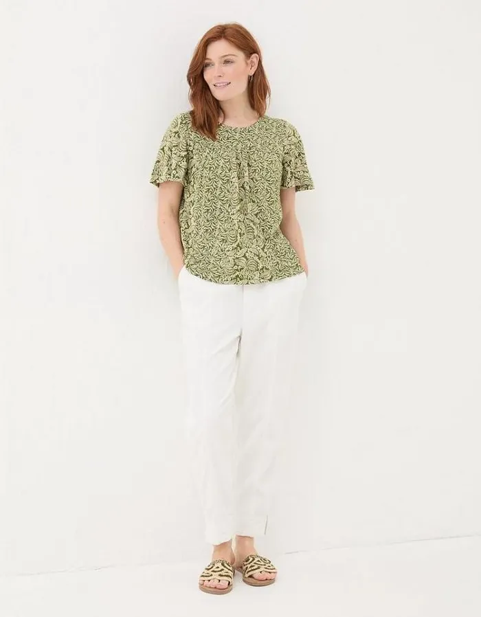 Women FatFace Tops and TShirts Jade Damask Floral Top Dark Green