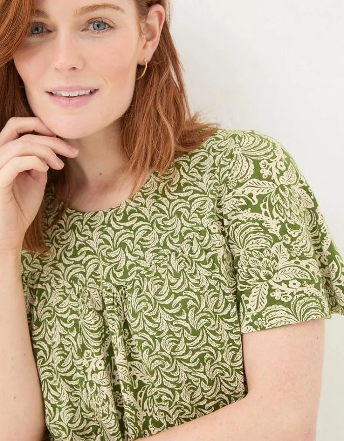 Women FatFace Tops and TShirts Jade Damask Floral Top Dark Green