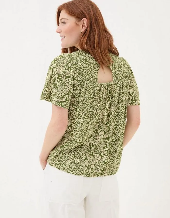 Women FatFace Tops and TShirts Jade Damask Floral Top Dark Green
