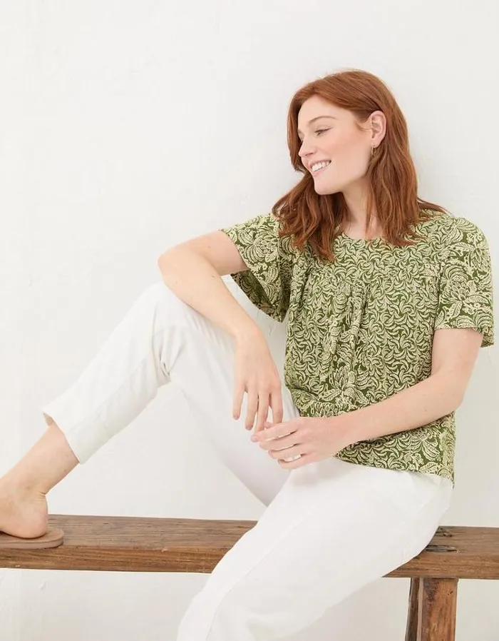 Women FatFace Tops and TShirts Jade Damask Floral Top Dark Green
