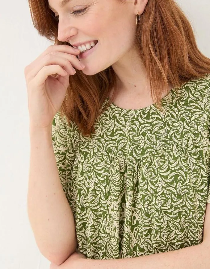 Women FatFace Tops and TShirts Jade Damask Floral Top Dark Green
