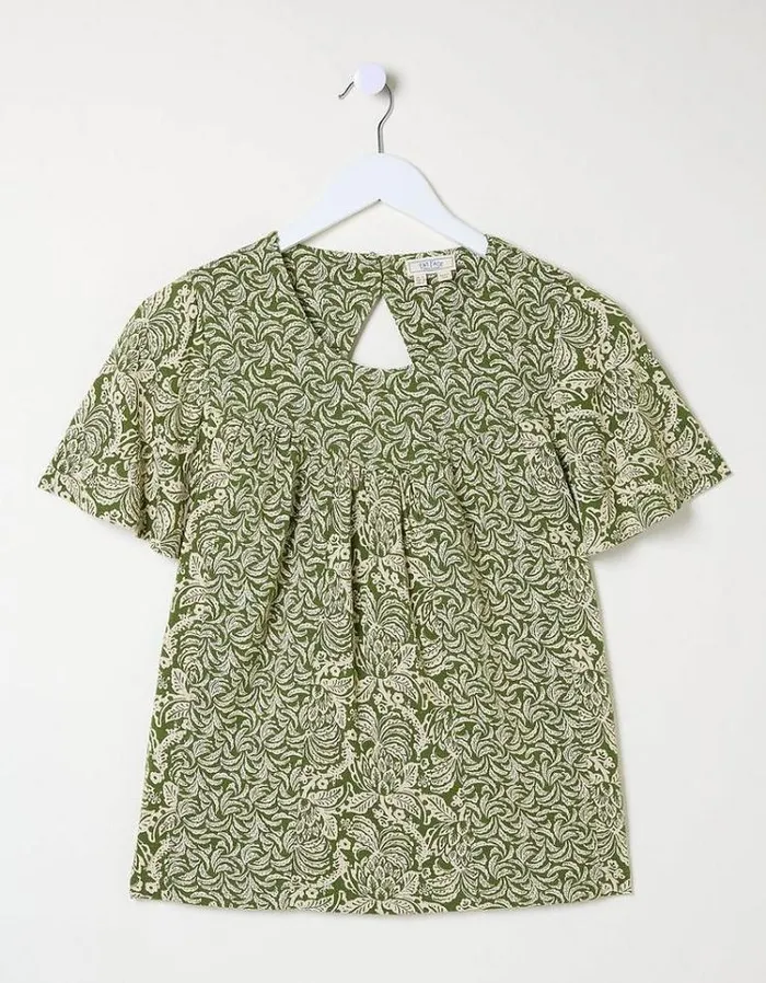 Women FatFace Tops and TShirts Jade Damask Floral Top Dark Green