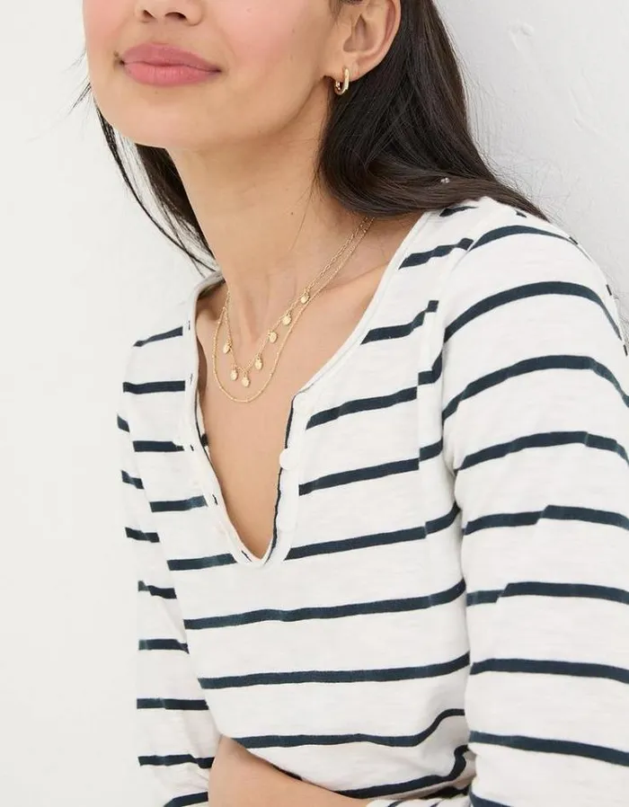 Women FatFace Tops and TShirts Organic Cotton Porter Stripe T Shirt White