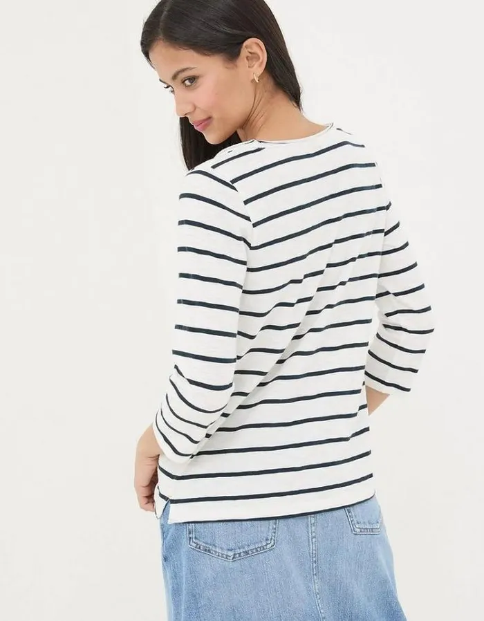 Women FatFace Tops and TShirts Organic Cotton Porter Stripe T Shirt White