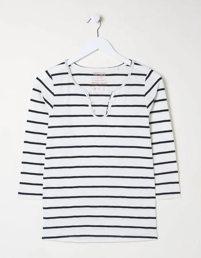 Women FatFace Tops and TShirts Organic Cotton Porter Stripe T Shirt White