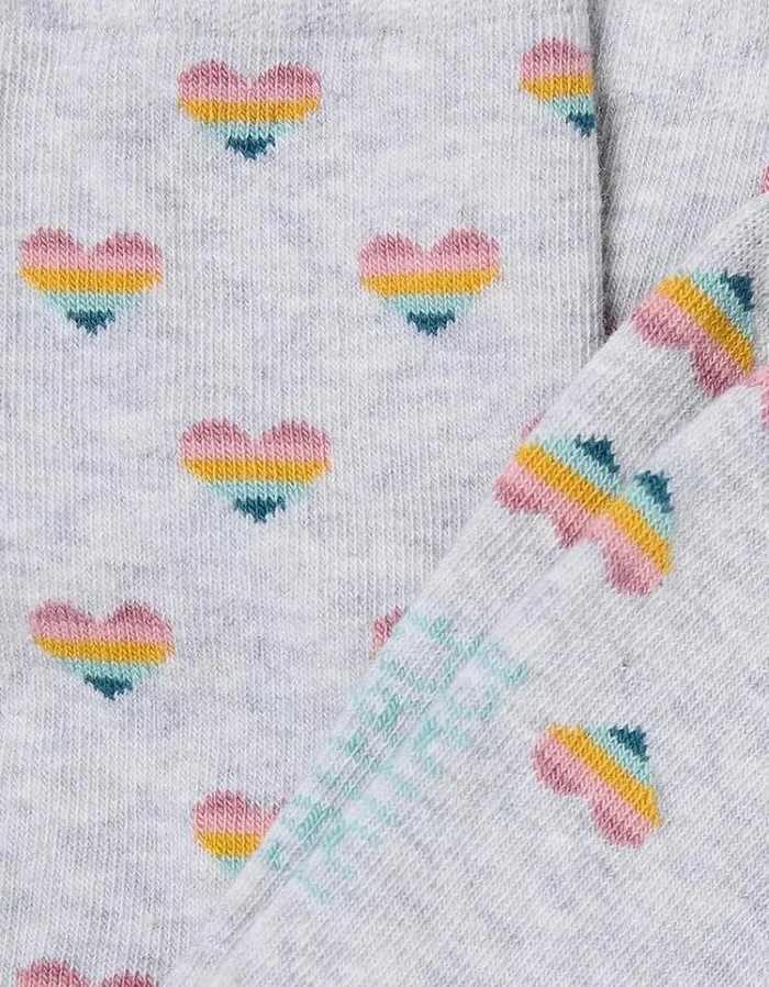 Women FatFace Underwear Socks and Tights 1 Pack Rainbow Heart Socks Light Grey Marl