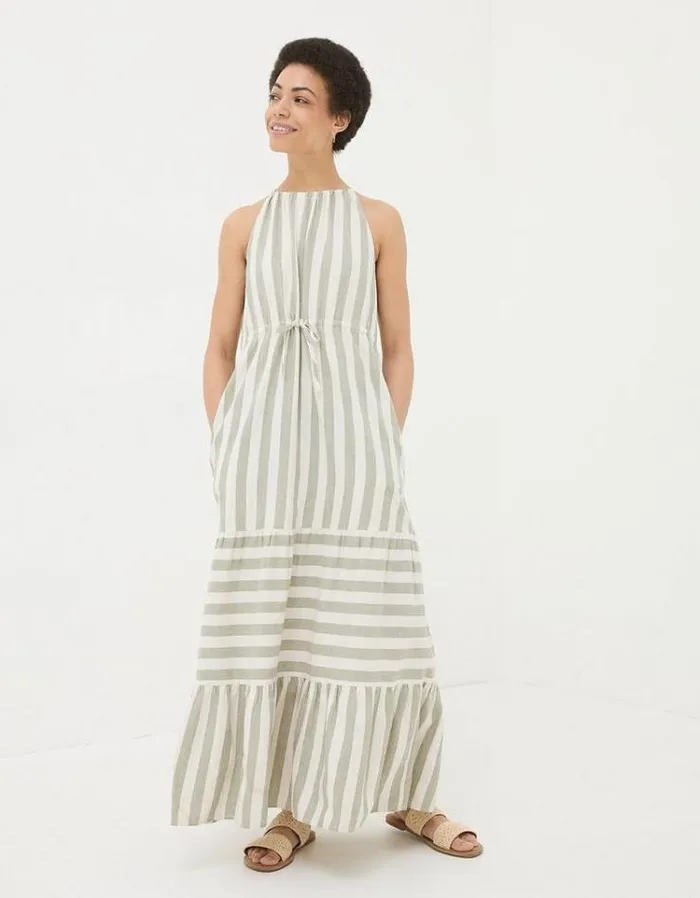 Women FatFace Vacation Shop Amali Linen Blend Maxi Dress Green