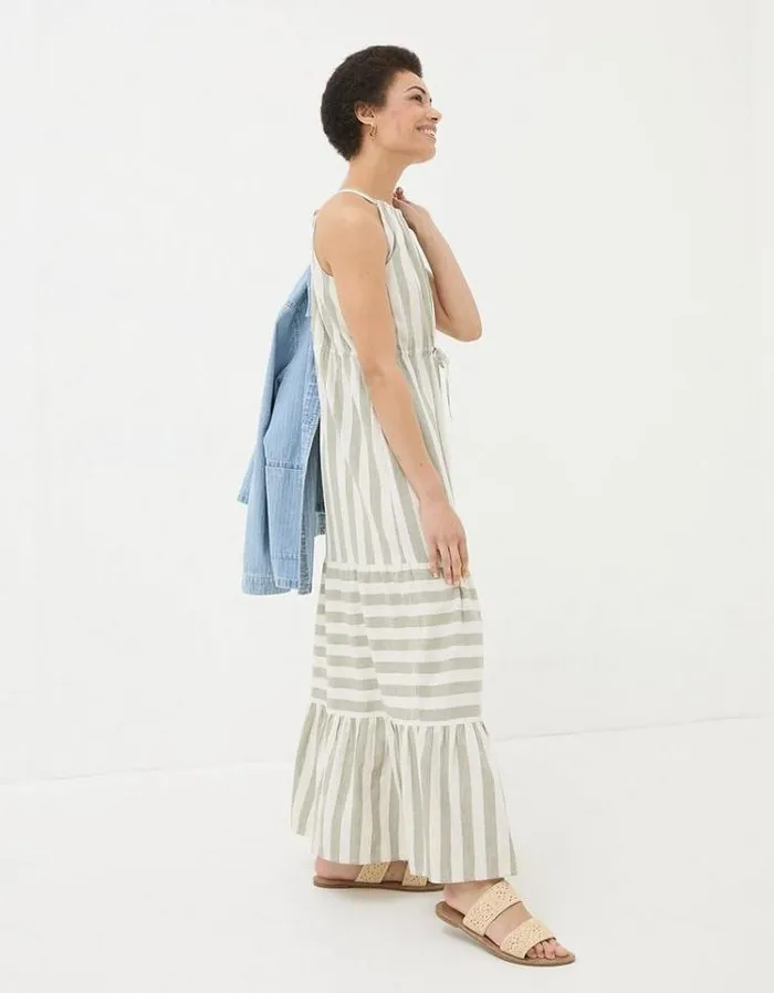 Women FatFace Vacation Shop Amali Linen Blend Maxi Dress Green
