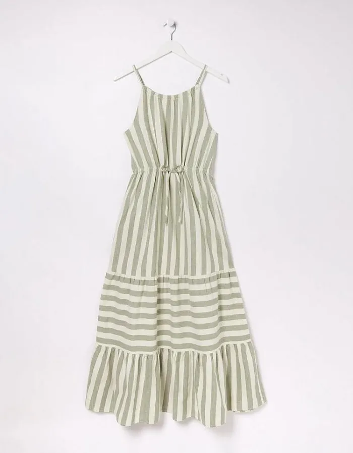 Women FatFace Vacation Shop Amali Linen Blend Maxi Dress Green