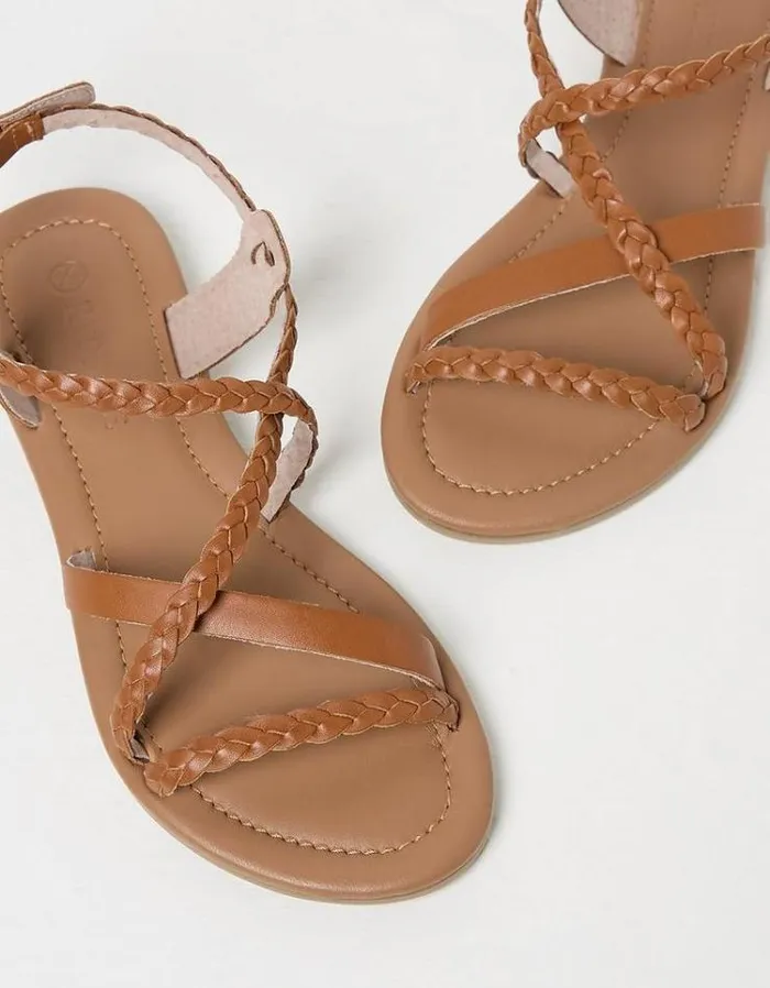 Women FatFace Vacation Shop Daphne Braided Leather Sandal Tan