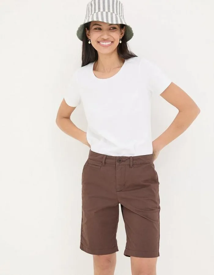 Women FatFace Vacation Shop Falmouth Chino Shorts Chocolate Brown