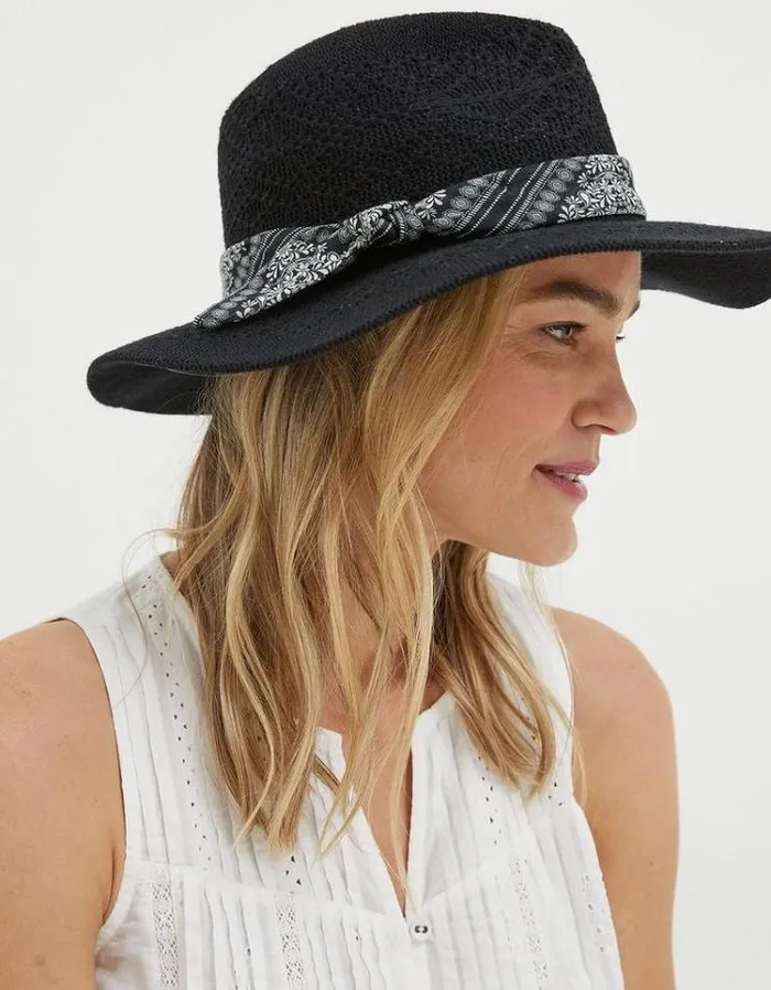 Women FatFace Vacation Shop Fedora Hat Black