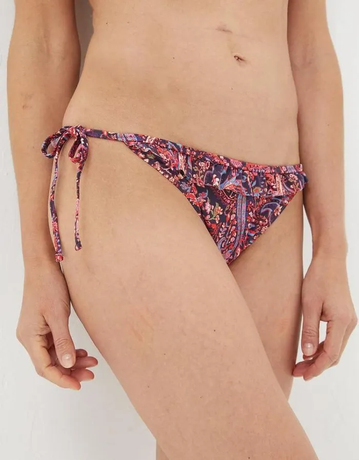 Women FatFace Vacation Shop Fiona Frill Paisley Tie Side Bottoms Purple