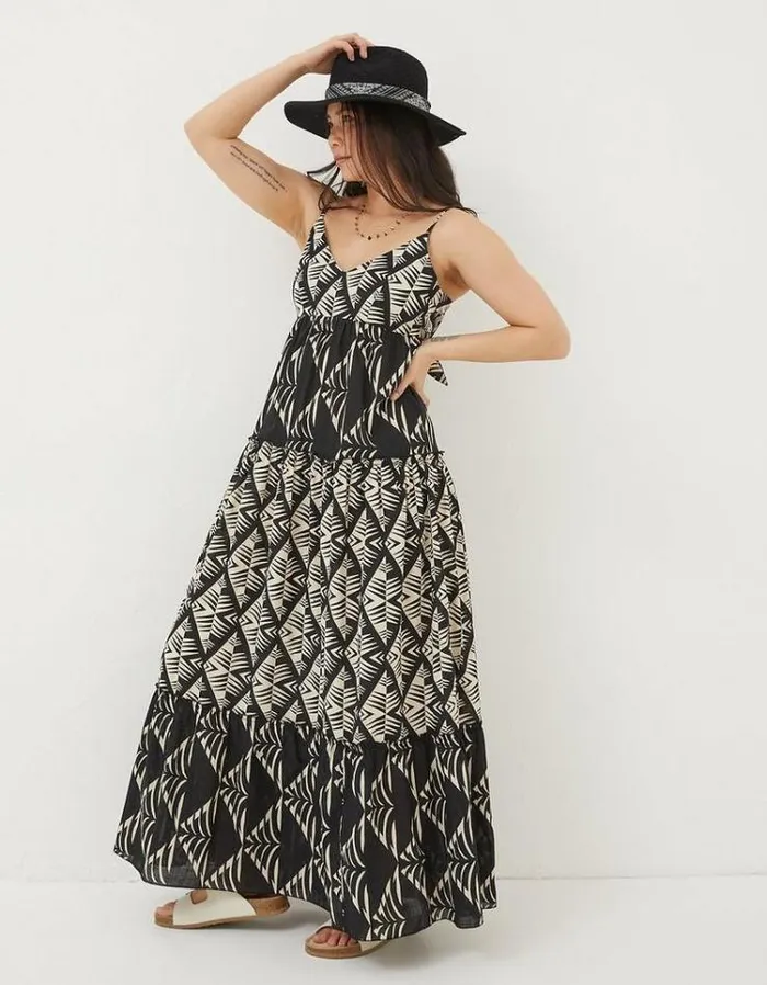 Women FatFace Vacation Shop Marnie Mono Geo Beach Dress Black