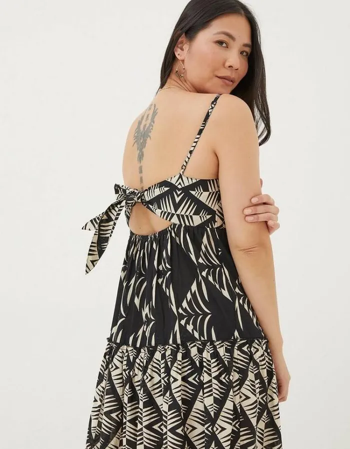 Women FatFace Vacation Shop Marnie Mono Geo Beach Dress Black