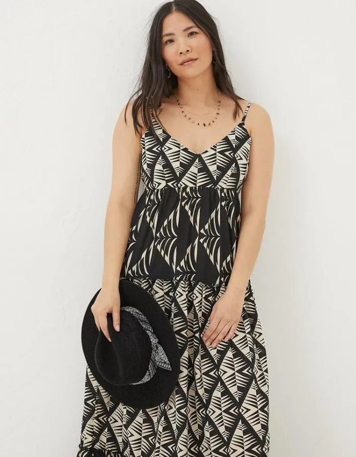 Women FatFace Vacation Shop Marnie Mono Geo Beach Dress Black