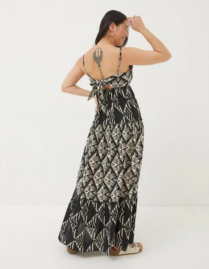 Women FatFace Vacation Shop Marnie Mono Geo Beach Dress Black
