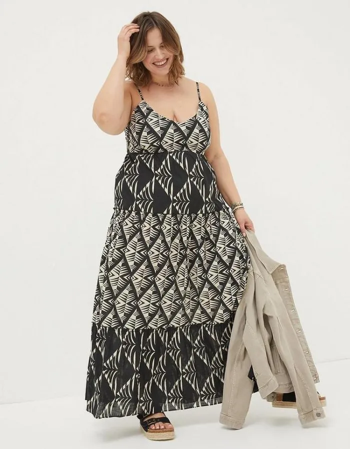 Women FatFace Vacation Shop Marnie Mono Geo Beach Dress Black