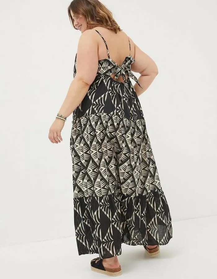 Women FatFace Vacation Shop Marnie Mono Geo Beach Dress Black