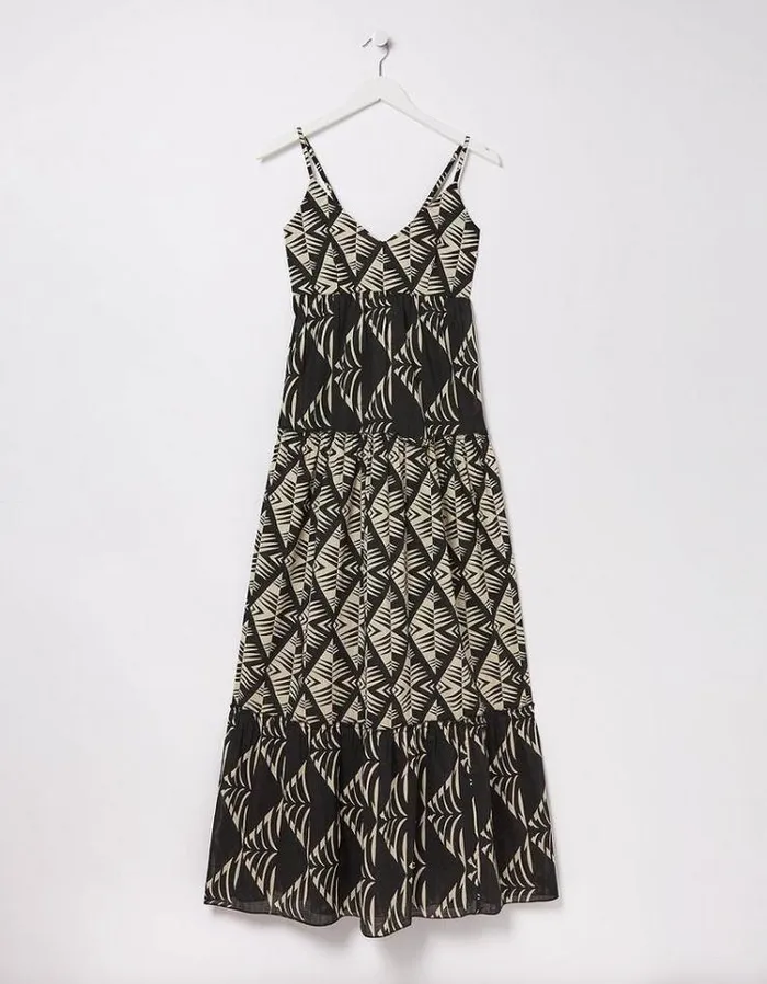Women FatFace Vacation Shop Marnie Mono Geo Beach Dress Black