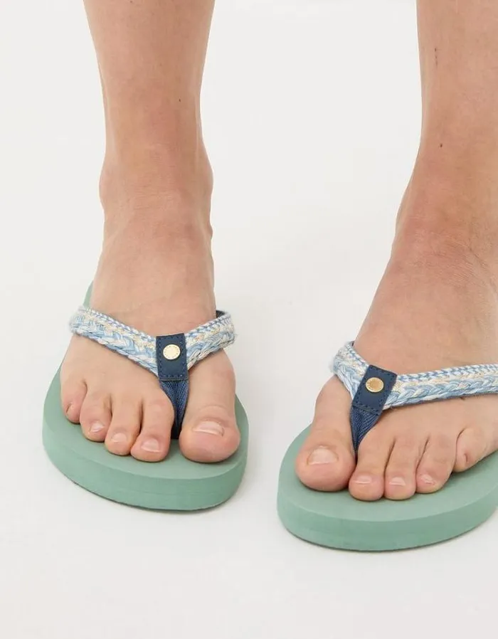 Women FatFace Vacation Shop Pentle Flip Flops Green Haze