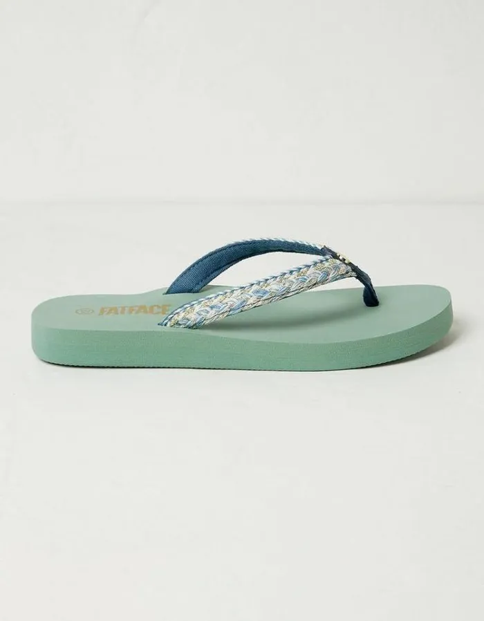 Women FatFace Vacation Shop Pentle Flip Flops Green Haze