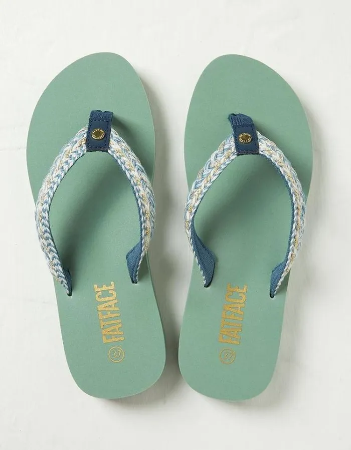 Women FatFace Vacation Shop Pentle Flip Flops Green Haze