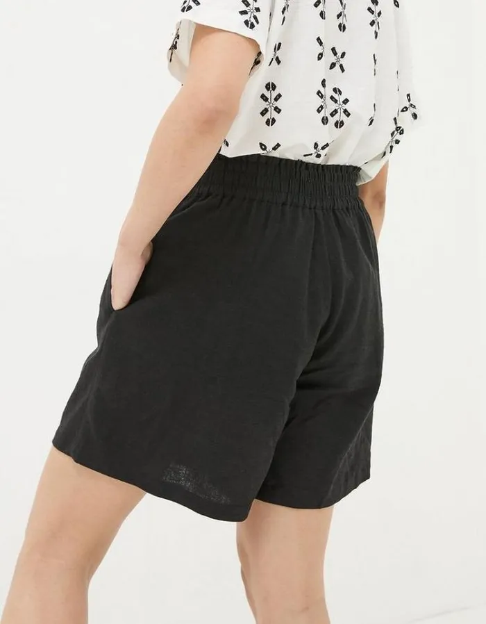 Women FatFace Vacation Shop Tadley Linen Shirred Waist Shorts Black