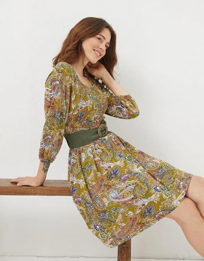 Women FatFace Women039s Sale Adeline Prairie Paisley Dress Light Olive