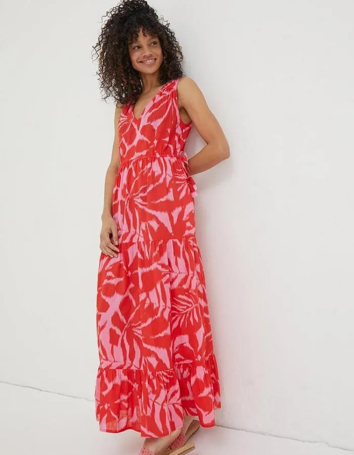 Women FatFace Women039s Sale Avery Ikat Leaves Midi Dress Bright Red
