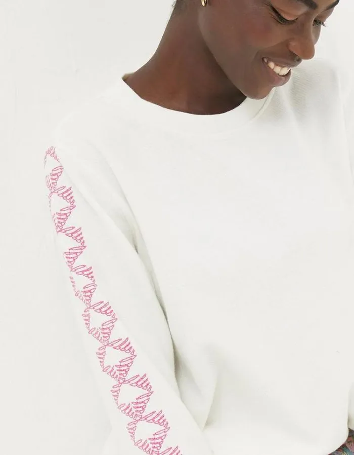 Women FatFace Women039s Sale Eve Embroidered Sleeve Sweatshirt Ivory