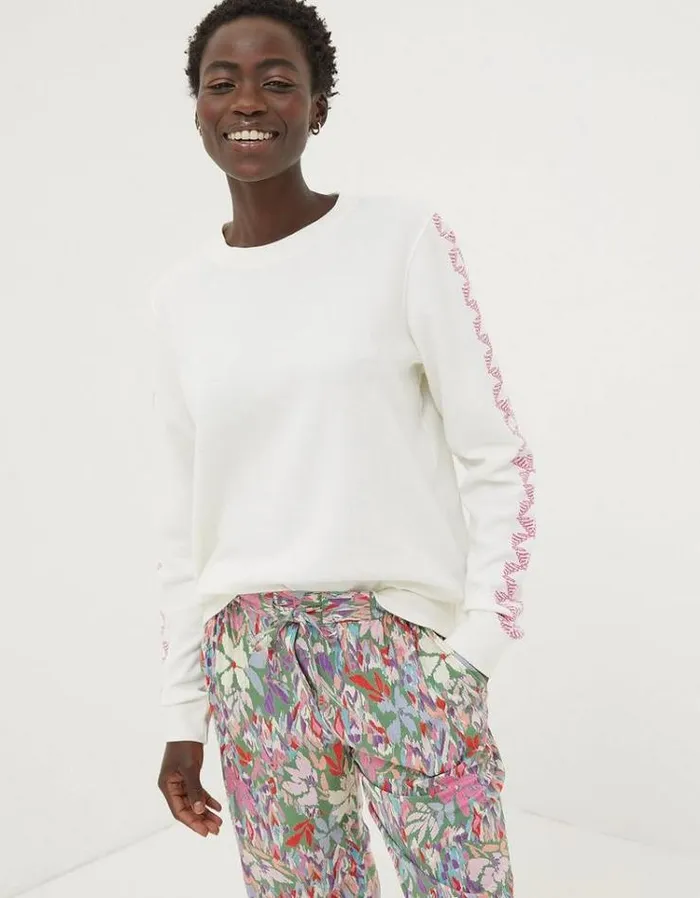 Women FatFace Women039s Sale Eve Embroidered Sleeve Sweatshirt Ivory