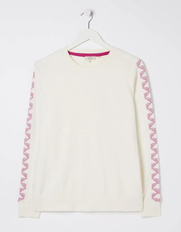 Women FatFace Women039s Sale Eve Embroidered Sleeve Sweatshirt Ivory
