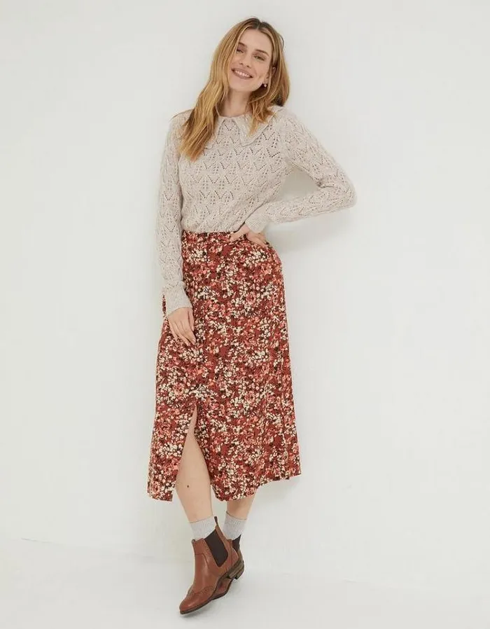 Women FatFace Women039s Sale Hayward Blush Midi Skirt Rust Brown