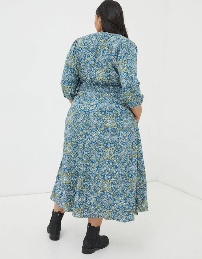 Women FatFace Women039s Sale Rene Aztec Texture Midi Dress Bright Blue