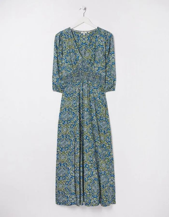 Women FatFace Women039s Sale Rene Aztec Texture Midi Dress Bright Blue
