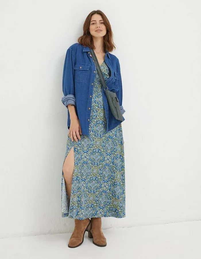 Women FatFace Women039s Sale Rene Aztec Texture Midi Dress Bright Blue