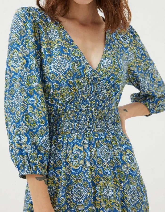 Women FatFace Women039s Sale Rene Aztec Texture Midi Dress Bright Blue