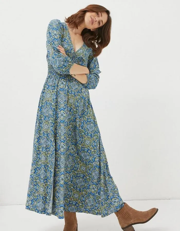 Women FatFace Women039s Sale Rene Aztec Texture Midi Dress Bright Blue