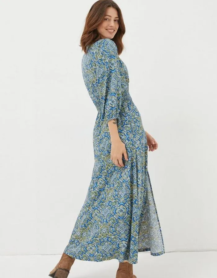 Women FatFace Women039s Sale Rene Aztec Texture Midi Dress Bright Blue