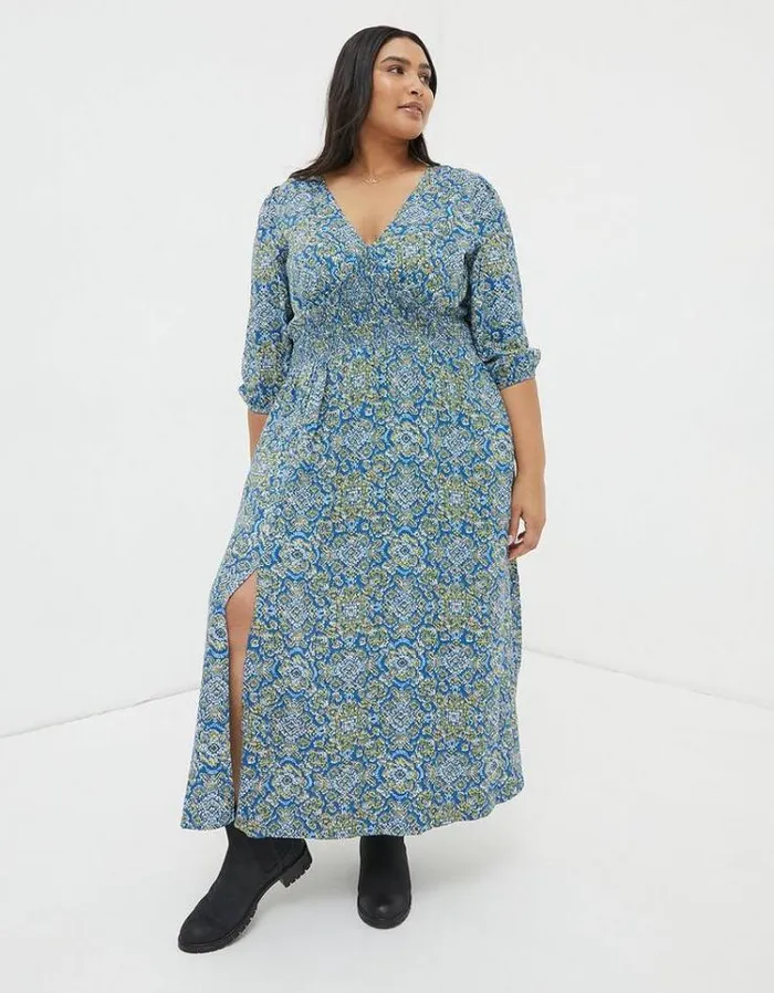 Women FatFace Women039s Sale Rene Aztec Texture Midi Dress Bright Blue