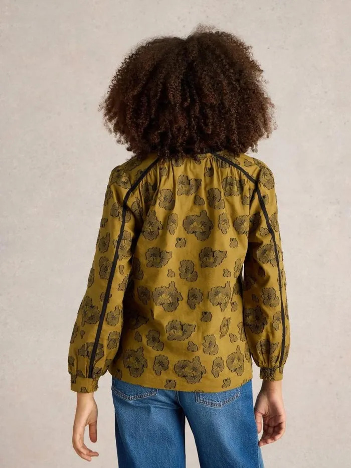 Women Fawn Jacquard Top Green Multi White Stuff Shirts and Blouses