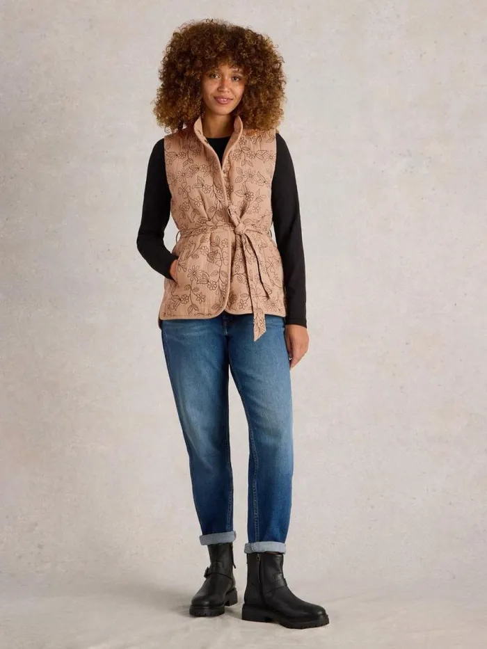 Women Florence Embroidered Gilet Natural Multi White Stuff Coats and Jackets