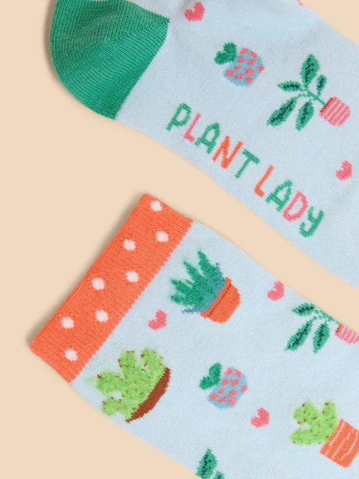 Women Fluffy House Plant Ankle Sock Blue Multi White Stuff Socks