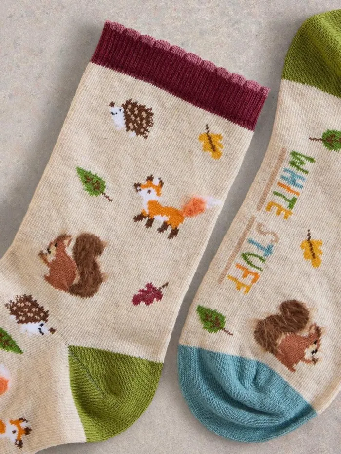 Women Fluffy Woodland Ankle Sock Natural Multi White Stuff Socks