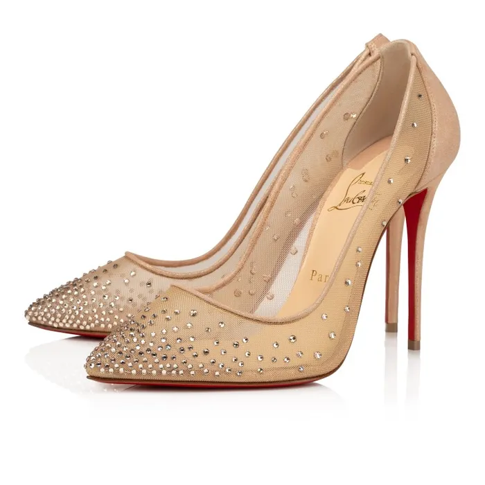 Women Follies Strass 100 Mm Pumps 8211 Net Suede Calf And Strass 8211 Light Silk Christian Louboutin Pumps