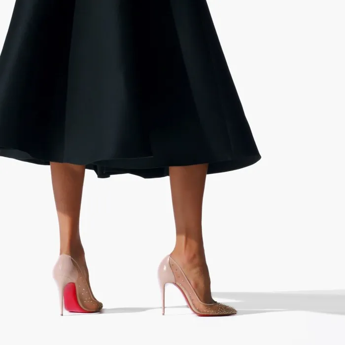 Women Follies Strass 100 Mm Pumps 8211 Net Suede Calf And Strass 8211 Light Silk Christian Louboutin Pumps
